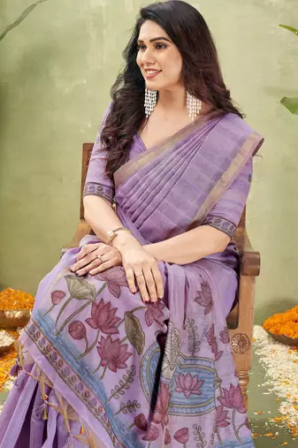 purple ghicha cotton blend fabric beautiful woven designer ethnic saree