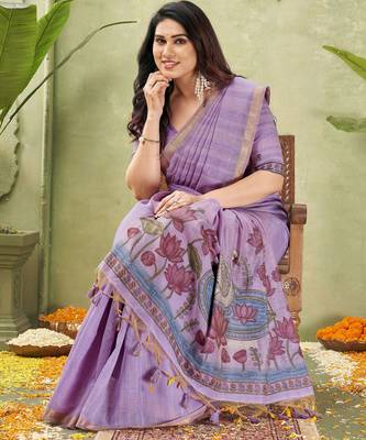 purple ghicha cotton blend fabric beautiful woven designer ethnic saree 4