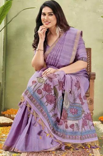 purple ghicha cotton blend fabric beautiful woven designer ethnic saree
