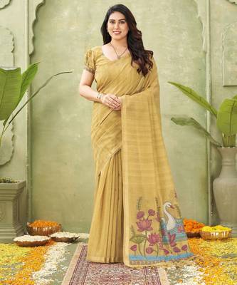 mustard ghicha cotton blend fabric beautiful woven designer ethnic saree 1