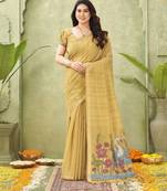 mustard ghicha cotton blend fabric beautiful woven designer ethnic saree
