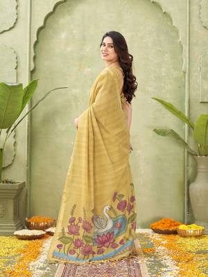 mustard ghicha cotton blend fabric beautiful woven designer ethnic saree 2