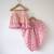 Pink hand block printed cotton top and dhoti set