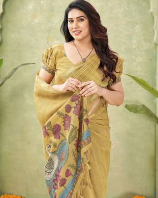 mustard ghicha cotton blend fabric beautiful woven designer ethnic saree 3