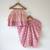 Pink hand block printed cotton top and dhoti set