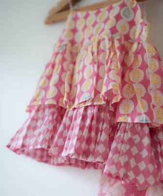 Pink hand block printed cotton top and dhoti set 3