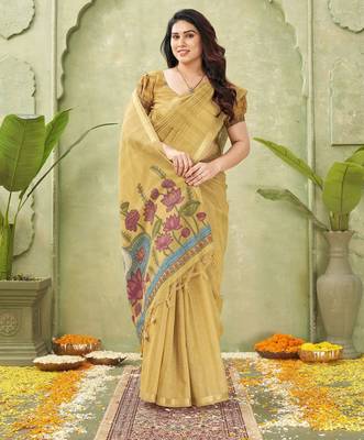 mustard ghicha cotton blend fabric beautiful woven designer ethnic saree 4