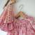 Pink hand block printed cotton top and dhoti set