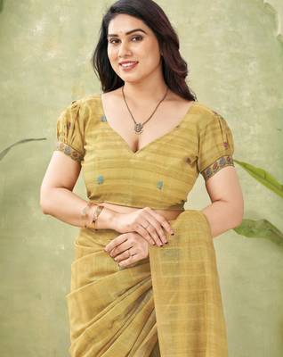 mustard ghicha cotton blend fabric beautiful woven designer ethnic saree 5