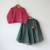 Green and magenta pink hand block printed cotton lehenga set