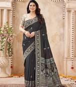 black handloom silk blend fabric woven designer graceful saree