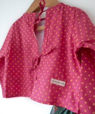 Green and magenta pink hand block printed cotton lehenga set 3