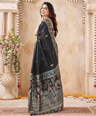 black handloom silk blend fabric woven designer graceful saree 2