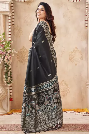 black handloom silk blend fabric woven designer graceful saree