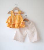 Yellow and off white hand block printed cotton top and pallazo set