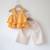 Yellow and off white hand block printed cotton top and pallazo set