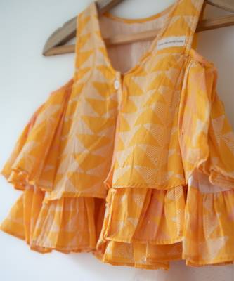 Yellow and off white hand block printed cotton top and pallazo set 2
