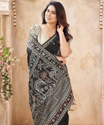 black handloom silk blend fabric woven designer graceful saree 3