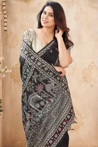 black handloom silk blend fabric woven designer graceful saree