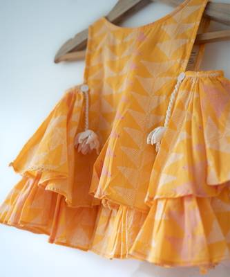 Yellow and off white hand block printed cotton top and pallazo set 4
