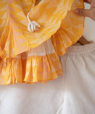 Yellow and off white hand block printed cotton top and pallazo set 5