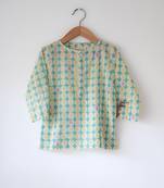 Green hand block printed cotton kurta