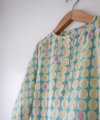 Green hand block printed cotton kurta 3