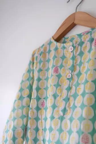 Green hand block printed cotton kurta