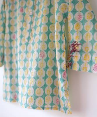 Green hand block printed cotton kurta 4