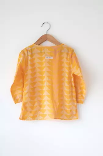 Yellow hand block printed cotton kurta
