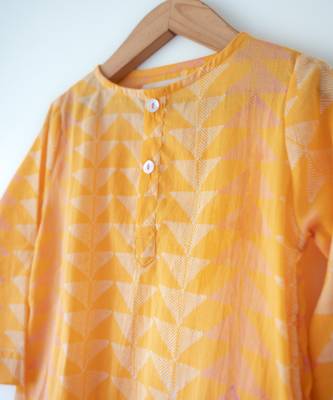 Yellow hand block printed cotton kurta 3