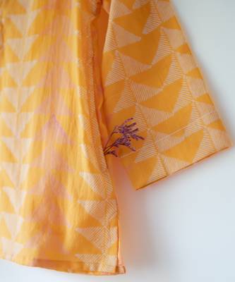 Yellow hand block printed cotton kurta 4