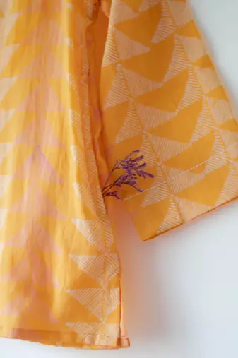 Yellow hand block printed cotton kurta