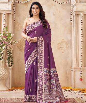 purple handloom silk blend fabric woven designer graceful saree 1
