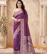 purple handloom silk blend fabric woven designer graceful saree