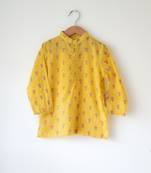 Yellow floral hand block printed cotton kurta