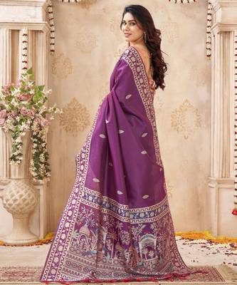 purple handloom silk blend fabric woven designer graceful saree 2