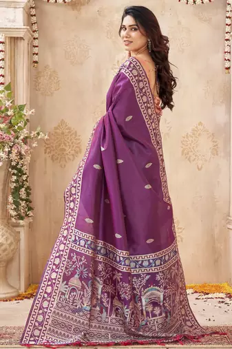 purple handloom silk blend fabric woven designer graceful saree