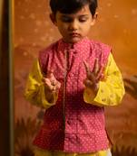 Magenta pink hand block printed cotton nehru jacket