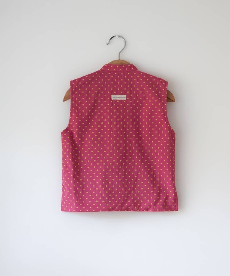 Magenta pink hand block printed cotton nehru jacket