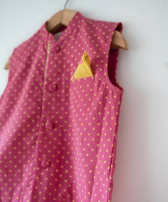 Magenta pink hand block printed cotton nehru jacket 4