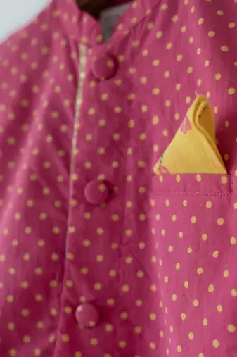 Magenta pink hand block printed cotton nehru jacket