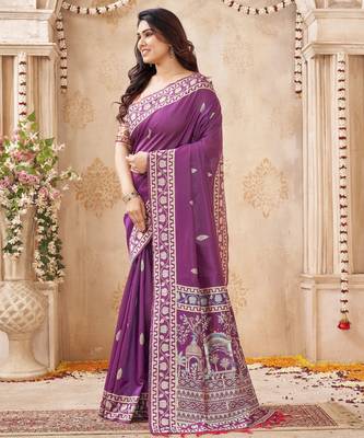 purple handloom silk blend fabric woven designer graceful saree 4