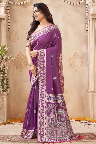 purple handloom silk blend fabric woven designer graceful saree