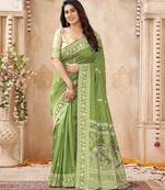 green handloom silk blend fabric woven designer graceful saree