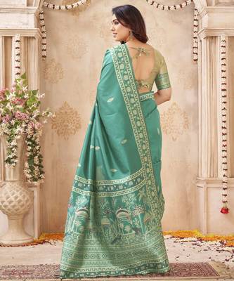 sea green handloom silk blend fabric woven designer graceful saree 2