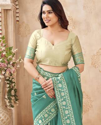 sea green handloom silk blend fabric woven designer graceful saree 5