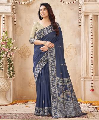 blue handloom silk blend fabric woven designer graceful saree 1