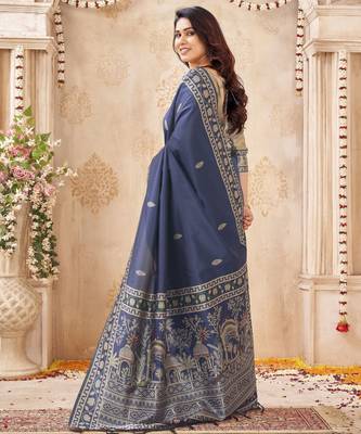 blue handloom silk blend fabric woven designer graceful saree 2