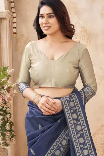 blue handloom silk blend fabric woven designer graceful saree